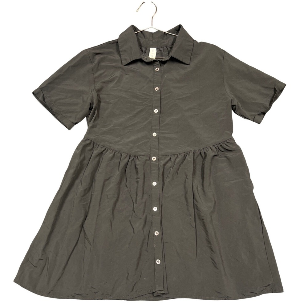 Blooming Jelly  Black Short Sleeve Tiered Babydoll Button Down Dress Small